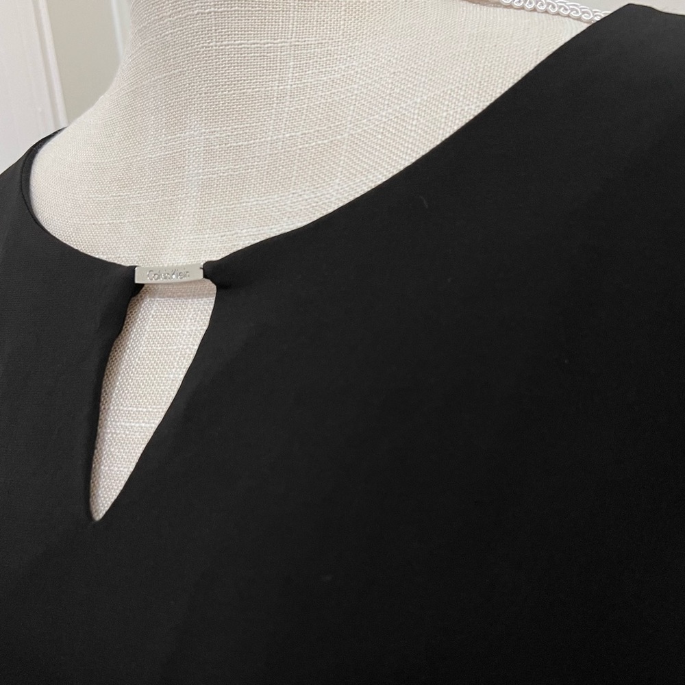 Calvin Klein 3/4 Ruffled Sleeve Blouse Black Large - Picture 2 of 5